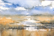 15-034 - Norfolk Marshes - £100.50 - Watercolour on on W/C Paper - Mounted in Oak frame 35x28cm